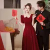 Vestido Rojo con Lentejuelas para Tostada para Mujer, Cuello Cuadrado, Mangas Cortas, Corte Ajustado, Vestido de Longitud Media para Fiesta de Compromiso, Vestido de Regreso a Casa de la Novia