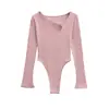 Ropa de Mujer al por Mayor Transfronteriza Estilo Europeo y Americano Mono Hueco de Manga Larga Otoño e Invierno Nuevo Ajustado Versátil Top Camisa Base