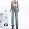 Jeans de Pierna Ancha Forrados de Polar para Mujer Otoño e Invierno 2024 Nuevos de Cintura Alta que Cubren la Cadera Adelgazantes Ligeramente Gruesos Rectos Estrechos