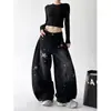 Jeans retro de pierna ancha de alta costura, pantalones rectos holgados, casuales y elegantes, con patchwork de cuero de estrella de cinco puntas, unisex