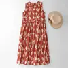 2026 Nuevo Estilo de Verano Vestido Chaleco Floral Francés para Resort con Cuello Redondo sin Mangas