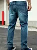 Jeans Ajustados para Hombre Hme, Pantalones de Pierna Recta de Mezclilla Azul Lavada Elástica a la Moda, Exportación a Europa y América