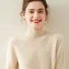 Suéter de Cachemira Otoño/Invierno Nuevo Engrosado Hombro Normal Cuello Medio Alto Jersey de Punto Top Camiseta Base Cálida para Mujer