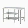 Mesa de trabajo de cocina de acero inoxidable de tres capas, soporte para tanque de gas y estufa, mesa de operaciones para cortar tabla de cortar, hogar, comercial, restaurante, mesa