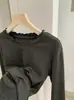 KEKEZOON Camiseta de Manga Larga con Volantes de Diseño Sencillo Estilo Coreano para Mujer, Top Térmico de Invierno con Interior Cepillado 9357