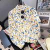 Camisa Floral Primavera e Outono, Estilo Retro Hong Kong, Estampa Floral Tendência Solta, Blusa Versátil de Manga Longa, Camisa Ins