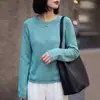 Suéter de tricô novo estilo outono feminino em Tencel linho com renda de lantejoulas, gola redonda, mangas compridas, top rosa estiloso