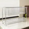Estante de Almacenamiento de Acero Inoxidable 304 Estante para Especias de Encimera de Cocina Estante Doble Capa Multifuncional para el Hogar Estante de Drenaje para Trapos de Fregadero