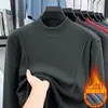 Camiseta Masculina de Manga Longa para Outono e Inverno, Moletom Pulôver Quente de Veludo, Camada Base Casual, Top da Moda em Cor Sólida, Camada Interna Preta
