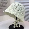 Sombrero de Sol de Paja Tejida con Cinta Park Soo-young para Niños Todo Fósforo Hueco que Muestra la Cara Pequeño de Encaje Tejido a Mano Sombrero de Pescador