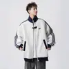 Jaqueta Esportiva Patchwork Pesada Estilo Americano para Homens, Jaqueta Externa Versátil de Marca da Moda para Casais, Jaqueta de Baseball Listrada Cool da Moda de Rua