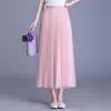 Falda de Malla Plisada de Color Sólido de Cintura Alta con Cintura Elástica, Elegancia de Hada, Efecto Adelgazante, Moderna Caída de Seda Brillante, Falda Plisada