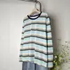 Camisa Manga Longa Listrada Colorida Estilo Preguiçoso Solta Proteção Solar Top Camiseta Cardigan Listrado Feminino Dongdaemun Coreano