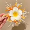Horquilla de Flor de Plumeria Dulce Estilo Vacaciones para Mujeres, Pin para Fleco Lateral Amarillo, Horquilla Étnica Dai, Accesorio para el Cabello de Playa