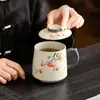 Separador de Chá Infusor Copo Ruyi de Caqui Copo para Escritório Casa com Tampa Caneca de Grande Capacidade Copo de Água Cerâmico