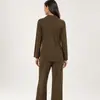 Pijama para mujer estilo perezoso, color liso, manga larga, pantalón largo, cárdigan con solapa y bolsillos, conjunto de dos piezas suelto y simple, ropa de estar por casa