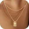 Collar de Amazon de 26 Letras en Capas con Colgantes Cuadrados, Elegante Collar con Colgante de Acero Inoxidable Dorado, Joyería de Moda para Mujeres