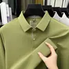 Outono 2026 Nova Camisa Polo Masculina de Nylon Sem Costura com Gola Reversível Camiseta Casual de Negócios Lisa de Manga Longa para Homens