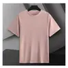 Nova Camiseta Masculina de Verão 40 Fios Porcelana de Gelo 95% Algodão Gola Redonda Manga Curta Fresca Lycra Cor Lisa Lisa Casual Meia Manga