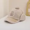 Gorro para Niños Otoño e Invierno de Lana de Cordero con Protección para las Orejas Unisex Gorra de Béisbol Bordado de Oso Gorro Cálido de Felpa Plus