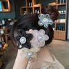 Anel de Cabelo Flor de Organza Pérola Estilo Coreano Acessórios de Cabelo de Fada Elegantes Adereço de Cabeça Prendedor de Cabelo Elástico de Cabelo Adereço de Cabeça para Mulheres