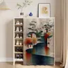 Cortina Cubierta para Zapatero Retro de Pueblo Acuático Jiangnan Cortina para Gabinete con Riel Deslizante Cortina Decorativa para Ocultar Zapatero sin Puertas Cortina a Prueba de Polvo