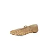 Zapatos tejidos huecos transpirables perforados estilo francés Chuyuji de boca baja, con hebilla de una tira, slip-on de piel suave
