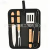 Set de asar de acero inoxidable con mango de madera, set de barbacoa para exteriores, accesorios para barbacoa, empacado en una bolsa de tela