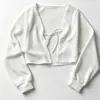 Design Japonês e Coreano Manga Bufante com Tiras Feminino Ins Moda Primavera/Verão Nicho Retro Cropped Cardigan Fino Top Branco