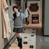 Conjunto de Colete Estilo Academia para Meninas Primavera e Outono Novo Elegante Malha para Crianças Médias e Grandes Colete Camisa Saia Plissada Conjunto de Três Peças