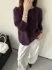 Elegante suéter de punto casual versátil para mujer, color sólido, cachemir, cuello redondo, manga larga, 26 otoño, nuevo top estilo coreano