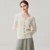 Cardigã de cashmere com decote V feminino com design de renda patchwork, um novo estilo outono/inverno, caimento solto, modelador e quente