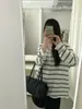 25% hilo de papel japonés/Nuevo estilo de otoño cuello Henry rayas manga larga camiseta básica estilo náutico ajuste ceñido top de punto