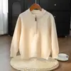 Suéter de Lã Infantil Liso com Meio Zíper para Meninos e Meninas, Gola Meia-Alta Engrossada, para Crianças Maiores, Top Casual de Tricô Camada Base