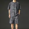 Traje Casual Tie-Dye para Hombre, Atuendo Elegante de Verano, Conjunto de Dos Piezas para Adolescentes, Conjunto Holgado de Pantalones Cortos de Manga Corta