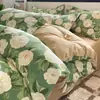 Juego de ropa de cama de cuatro piezas de algodón cepillado, algodón puro, engrosado para otoño e invierno, apto para todas las estaciones, incluye sábana plana, sábana ajustable y funda de edredón