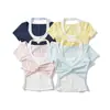 BT970-26 Camiseta de Manga Corta con Estampado Macaron de Verano, Falsa de Dos Piezas, Camiseta Base, Estilo Coreano, Corte Ajustado, Cuello Redondo