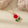 Colar de Flor Rosa Vermelha Elegante de Alta Moda Versátil Romântico em Forma de Coração Veludo Vermelho Flor Corrente para Clavícula Corrente de Pescoço