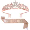 Moda europeia e americana cinto de etiqueta de cristal coroa cinto de etiqueta cocar de aniversário coroa aniversário menina fita atacado