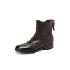 Botas Chelsea de couro de cavalo lavado, botas femininas de cano curto, nova coleção de outono, bico redondo, zíper traseiro, salto médio, botas com cor lavada, botinhas femininas retrô