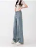 Jeans Bordados de Pierna Ancha de Color Claro para Mujer, Primavera y Otoño de Cintura Alta Holgados Talla Grande para Gorditas mm Aspecto Adelgazante Pantalones Rectos que Cubren la Entrepierna