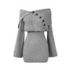 Suéter de punto con hombros descubiertos y explosiones transfronterizas, vestido para mujer, otoño e invierno, nuevo, hombros descubiertos, gris, falda a la cadera