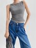 YPFF Moda Feminina Dupla Camada Sem Mangas Colete Verão Nova Cor Sólida Spice Girl Slim Look Elástico Slim Curto Top