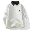 Venta Caliente Transfronteriza Venta Directa de Fábrica Invierno Nuevo Engrosado Falso Dos Piezas Cuello de Camisa Suéter Ropa de Punto para Hombre