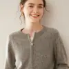 Outono e inverno novo gola redonda cashmere cardigan feminino cor sólida solto fino jaqueta zíper suéter estilo ocidental top