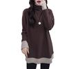 Camiseta Base Térmica de Talla Grande Falsa de Dos Piezas con Cuello Alto para Mujer, Nueva Moda Otoño e Invierno, Corte Holgado, Adelgazante, Top de Manga Larga