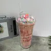 Vaso de Hielo con Popote de Plástico Vaso de Agua de Plástico con Letra de Unicornio Vaso de Doble Capa Vaso de Hielo Triturado con Lentejuelas Transfronterizo Nuevo Alto Valor de Color