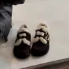 Pantuflas Peludas Perezosas para Mujer 2026 Invierno Exterior Suela Plana Felpa Estilo Birkenstock Zapatos de Algodón Retro Escarchados Punta Cerrada Medias Pantuflas
