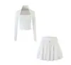 Venta al por mayor Otoño 2026 Nuevo Conjunto de Top Blanco de Manga Larga para Mujer Estilo Europeo y Americano + Falda de Encaje 9915
