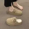 Pantuflas peludas de moda para mujer, estilo Birkenstock para exteriores, nueva colección otoño e invierno 2026, botas de nieve forradas de polar, pantuflas de algodón de punta cerrada con suela gruesa